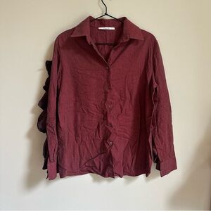 Aglini Dark Red Ruffle Button Down Shirt